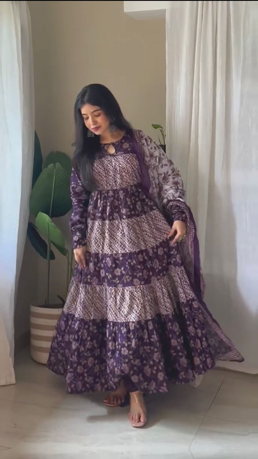 Women Floral Printed Panelled Kurta with Churidar & With Dupatta