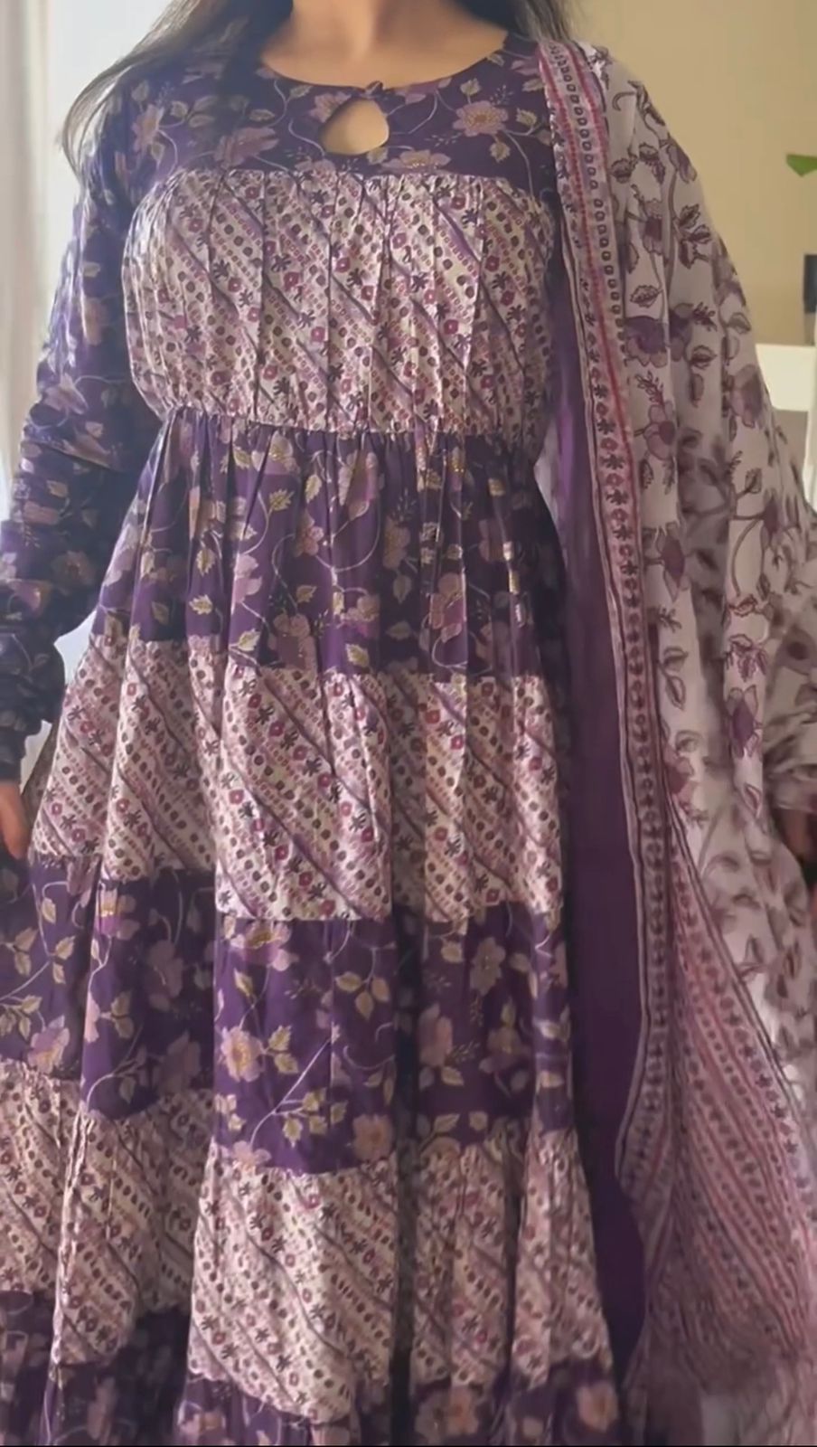 Women Floral Printed Panelled Kurta with Churidar & With Dupatta