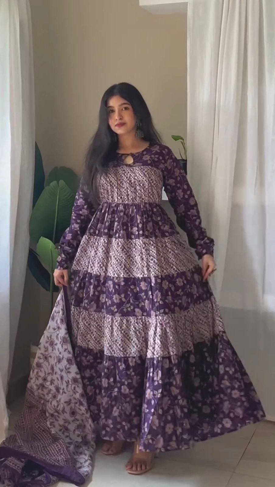 Women Floral Printed Panelled Kurta with Churidar & With Dupatta