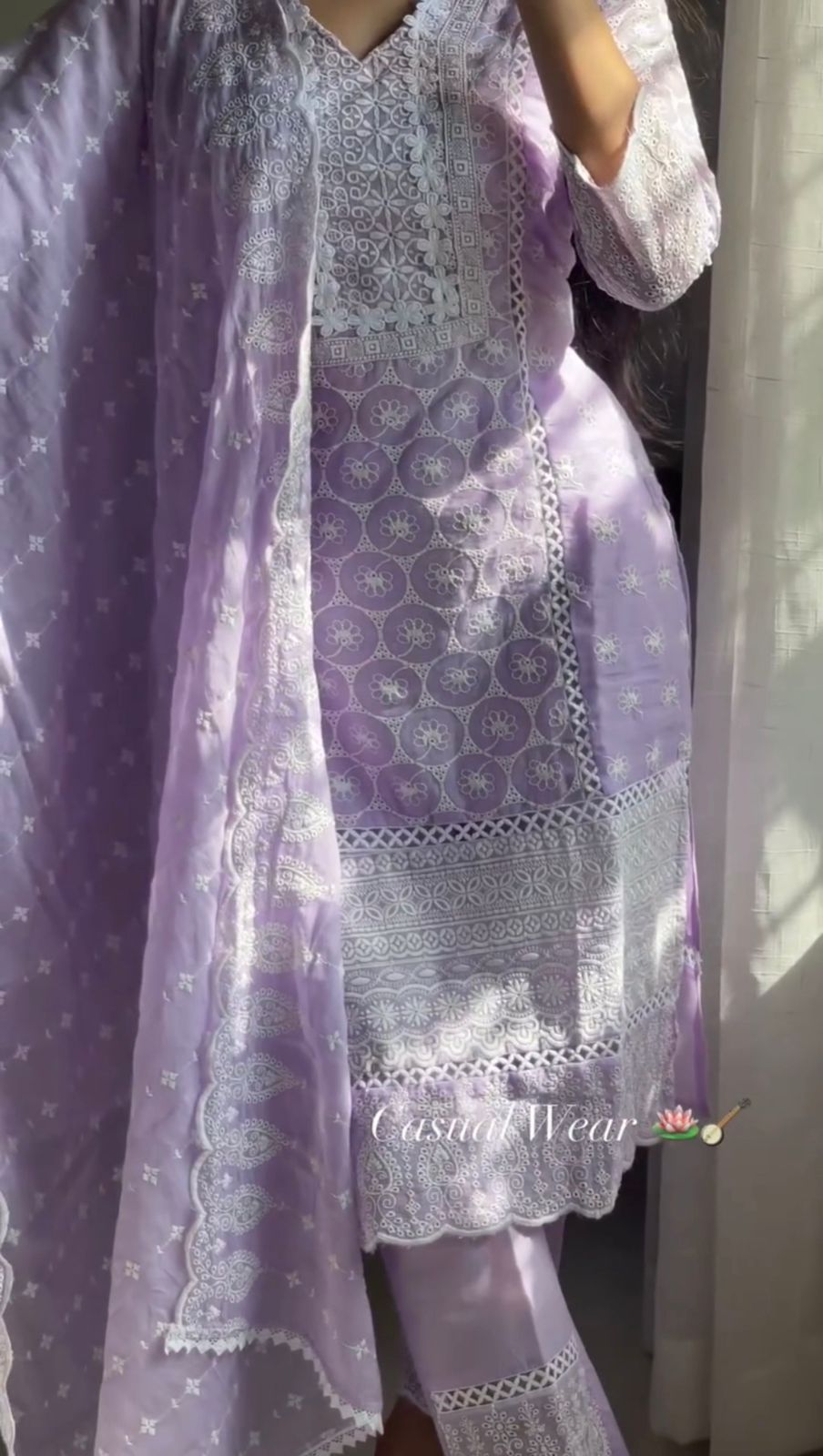 Purple Casual Embroidered 3 Pcs