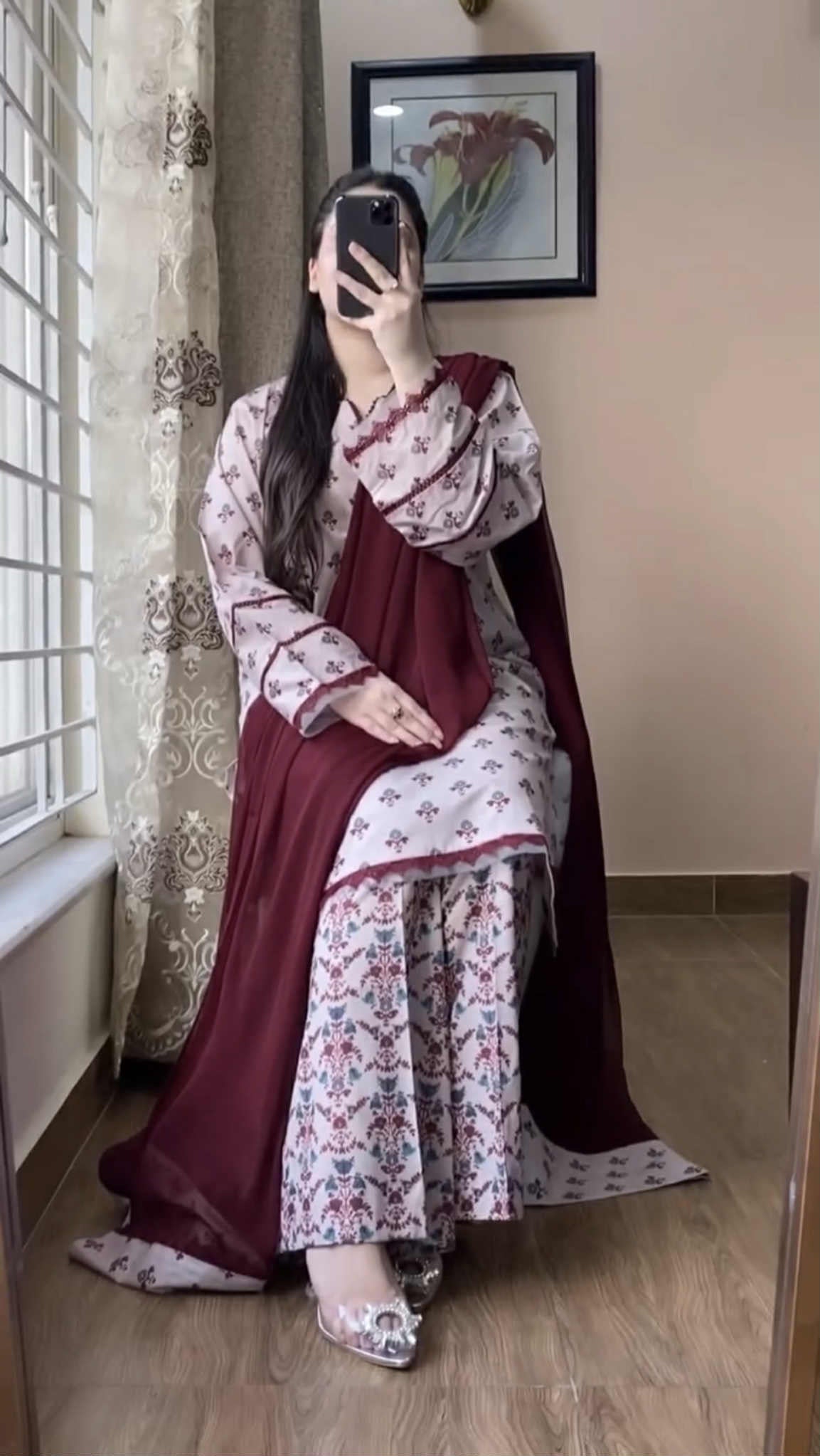 3 Piece Embroidered Printed Dress With Shalwar