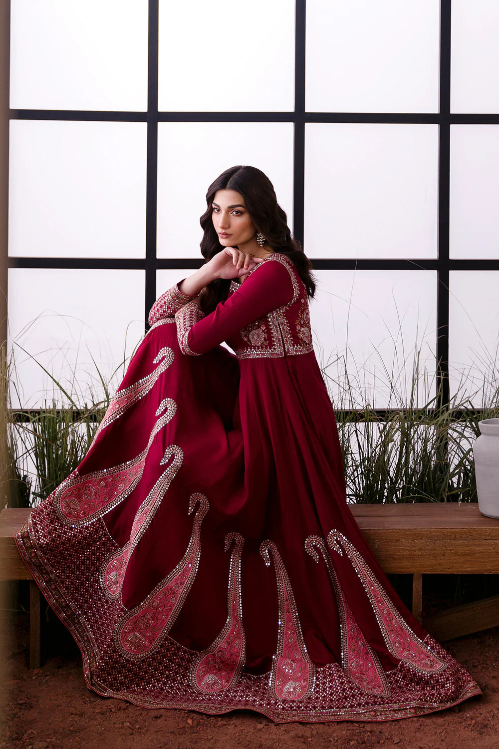 Red Elegant Embroidered Heavy Dress