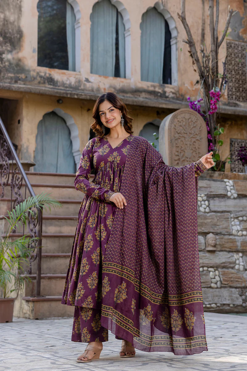 Roshni Purple Printed Suit Set