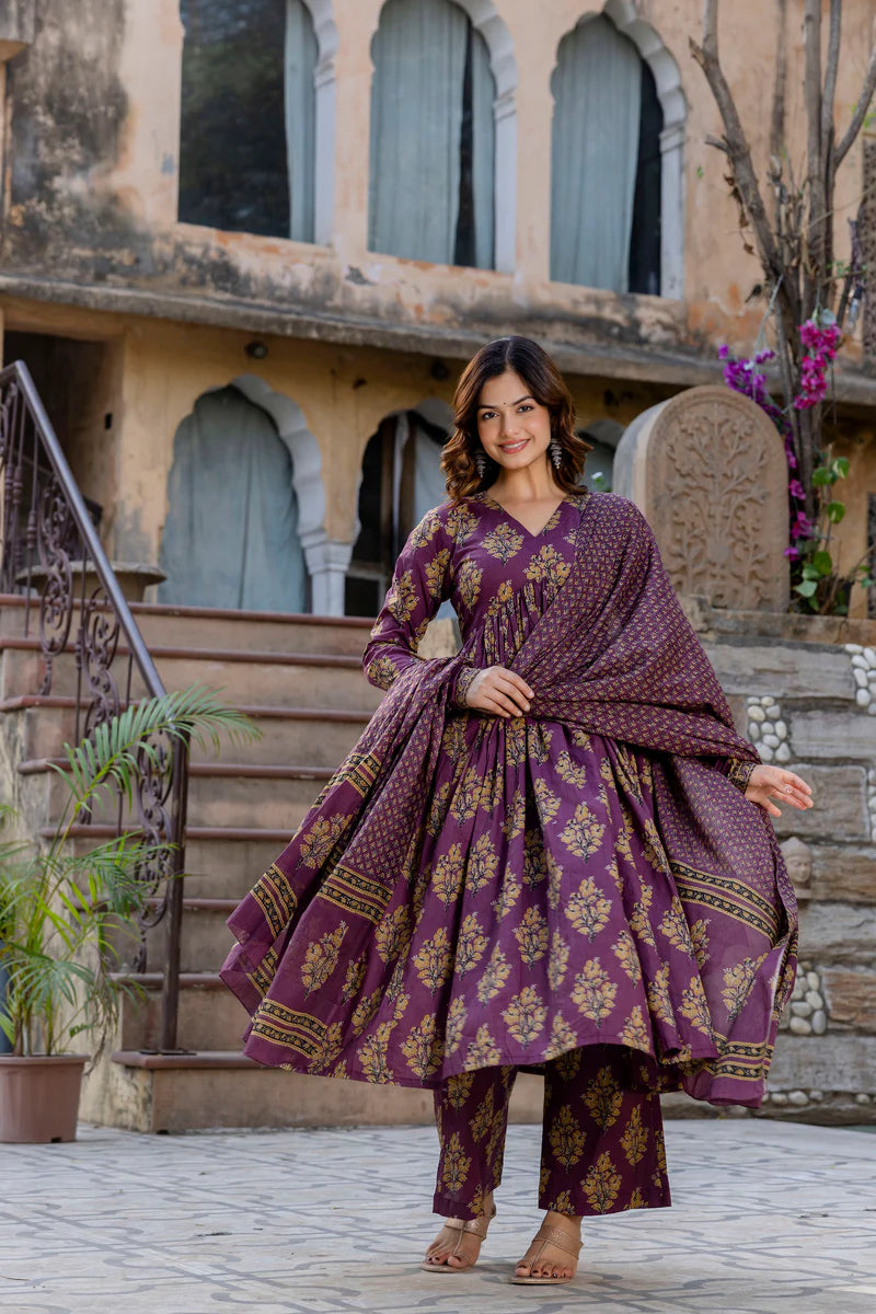 Roshni Purple Printed Suit Set