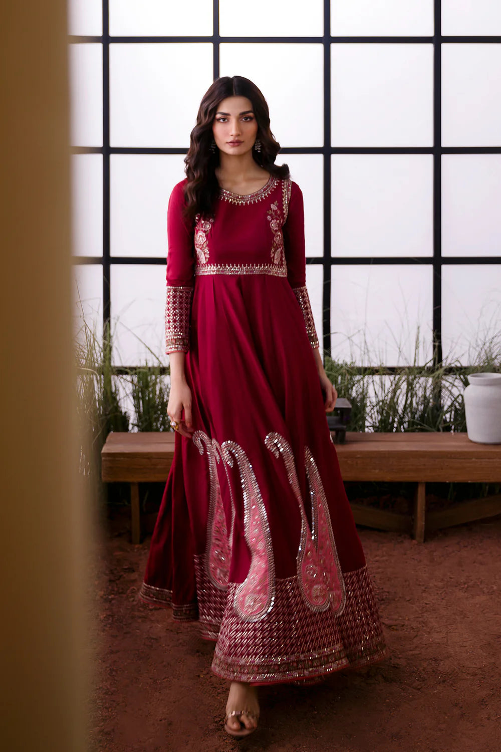 Red Elegant Embroidered Heavy Dress