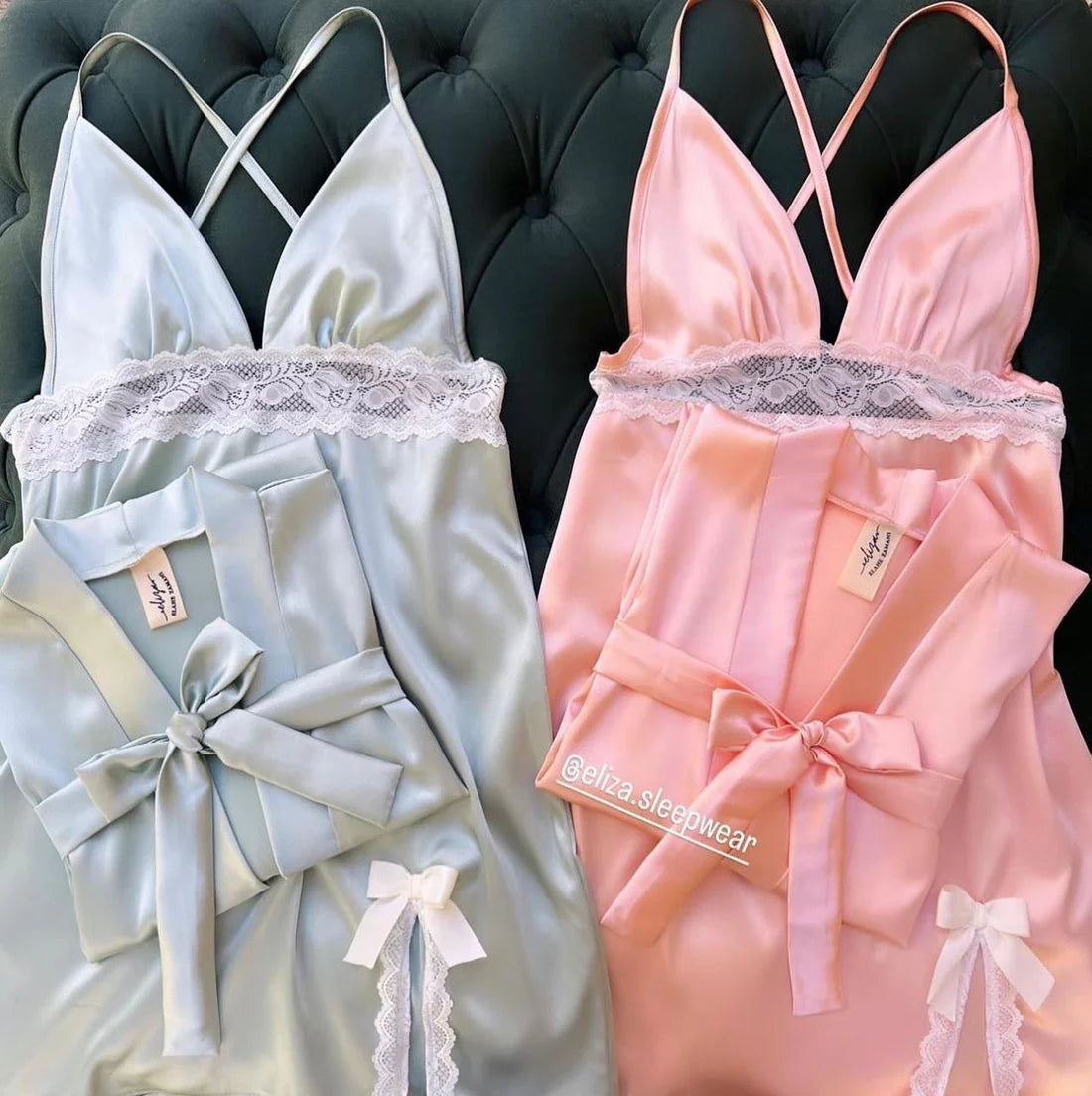 Silk Robe With Long Sleeveless Top 2 Pcs Nightwear P-70