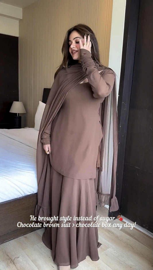 Women’s Brown Chiffon 3D Flower Dress