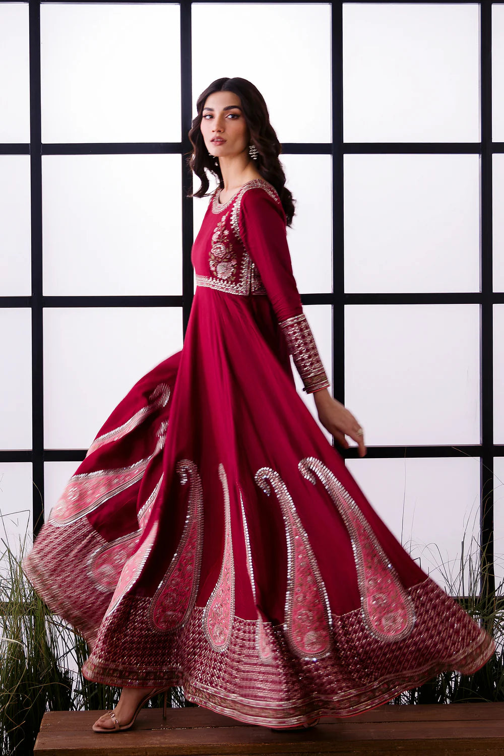 Red Elegant Embroidered Heavy Dress