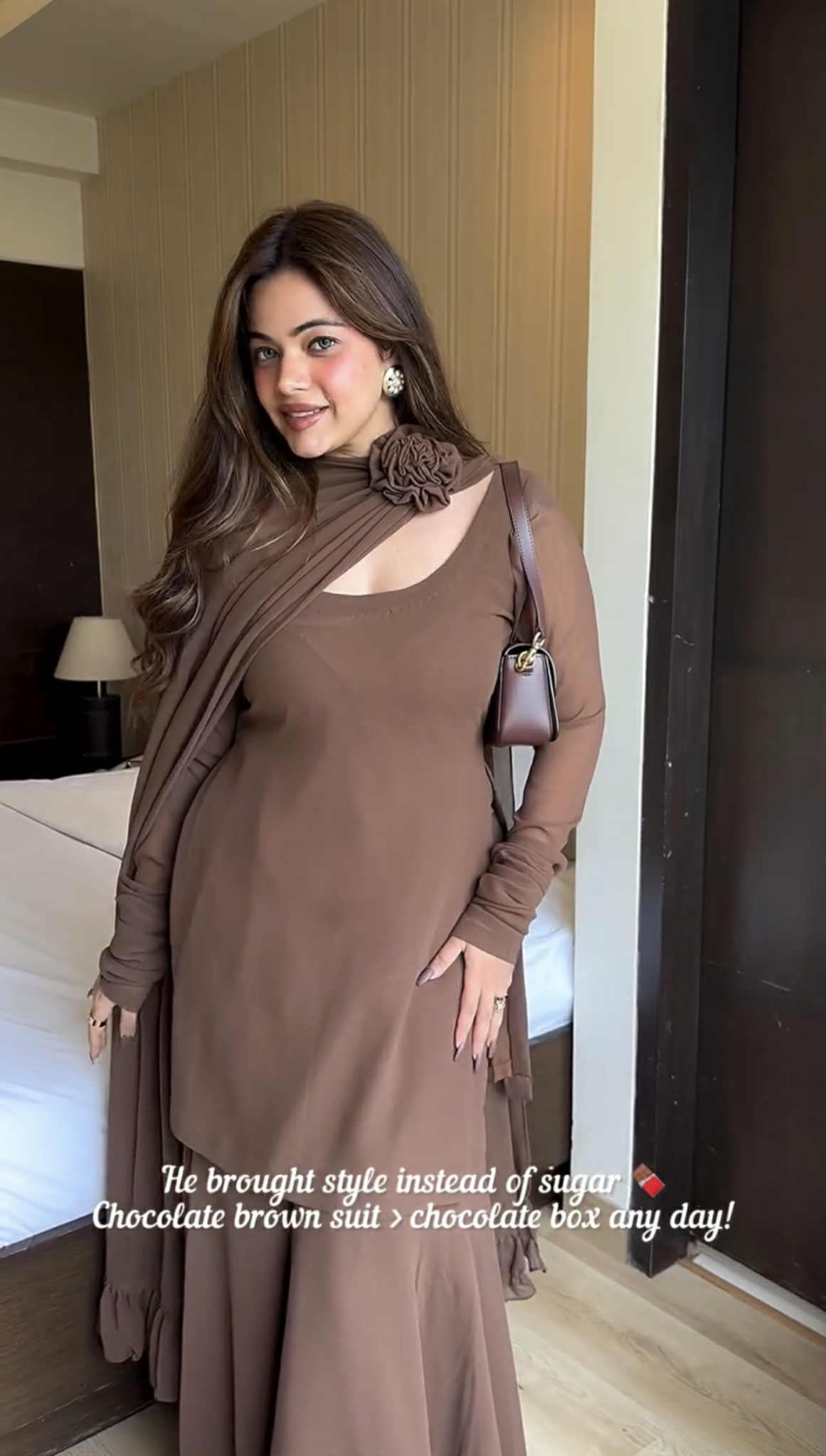 Women’s Brown Chiffon 3D Flower Dress