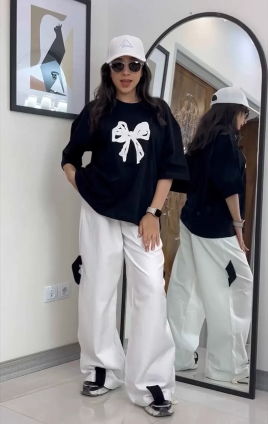 Printed Drop-Shoulder Tee Trouser Pant Co Ord Set