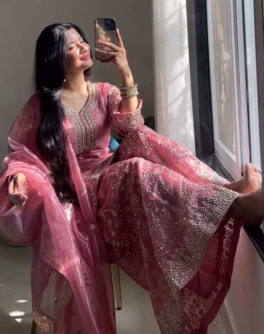 Pink Embroidered Designer Stitched 3 Piece