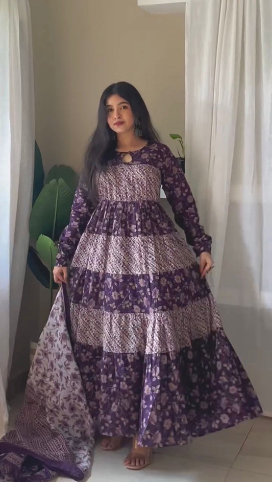 Women Floral Printed Panelled Kurta with Churidar & With Dupatta