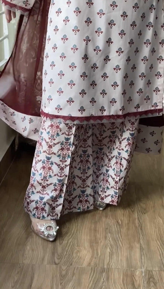 3 Piece Embroidered Printed Dress With Shalwar