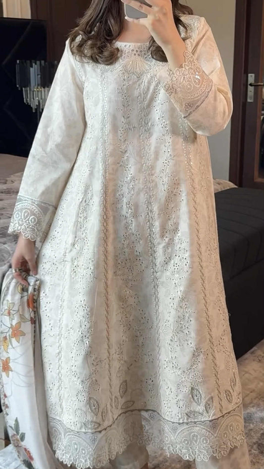 3pcs beautiful cutwork embroidered work print