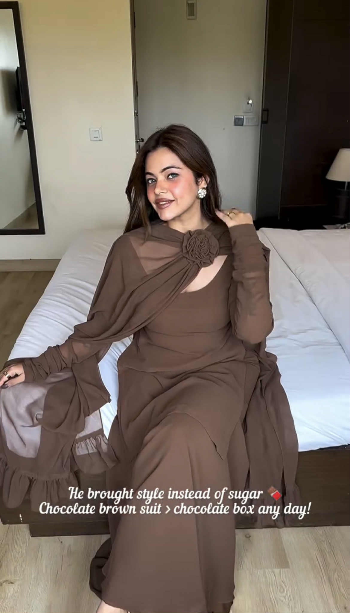 Women’s Brown Chiffon 3D Flower Dress