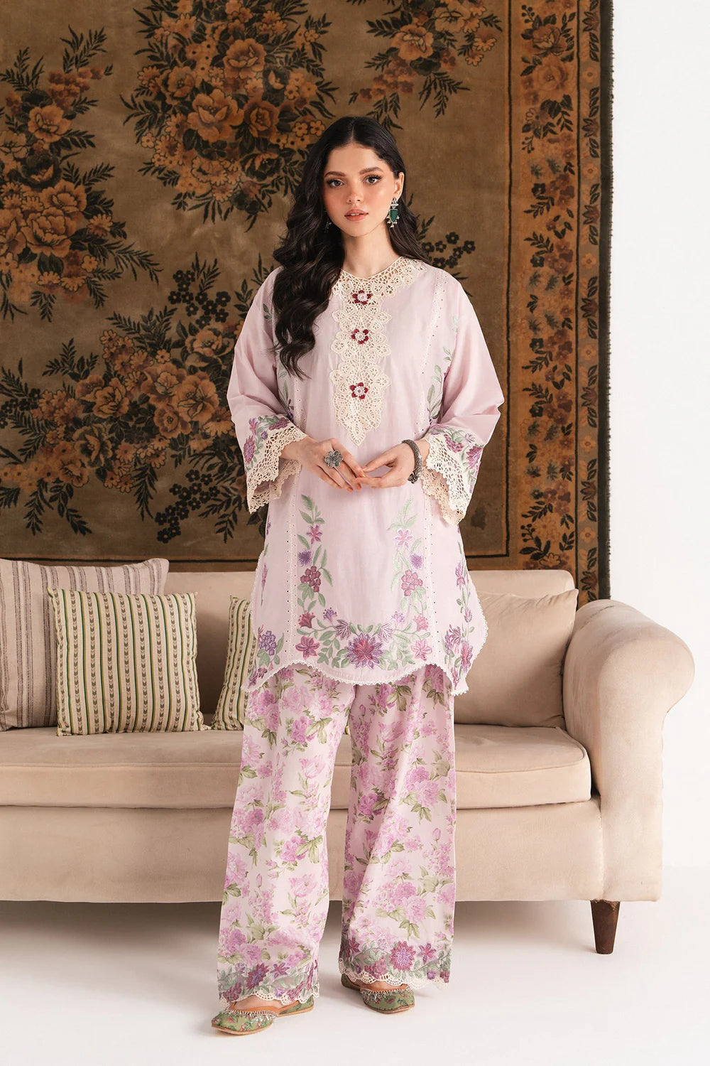 EMBROIDERED SUIT SHIRT – A LINE FIT – ROUND NECK - FULL SLEEVES – SHORT LENGTH