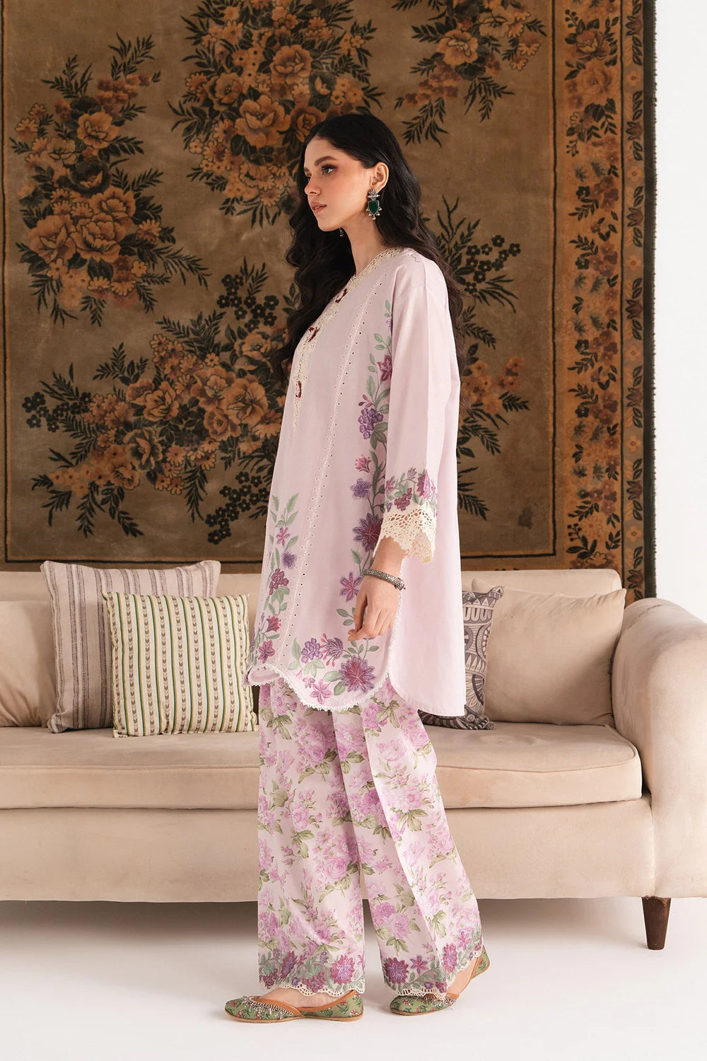 EMBROIDERED SUIT SHIRT – A LINE FIT – ROUND NECK - FULL SLEEVES – SHORT LENGTH