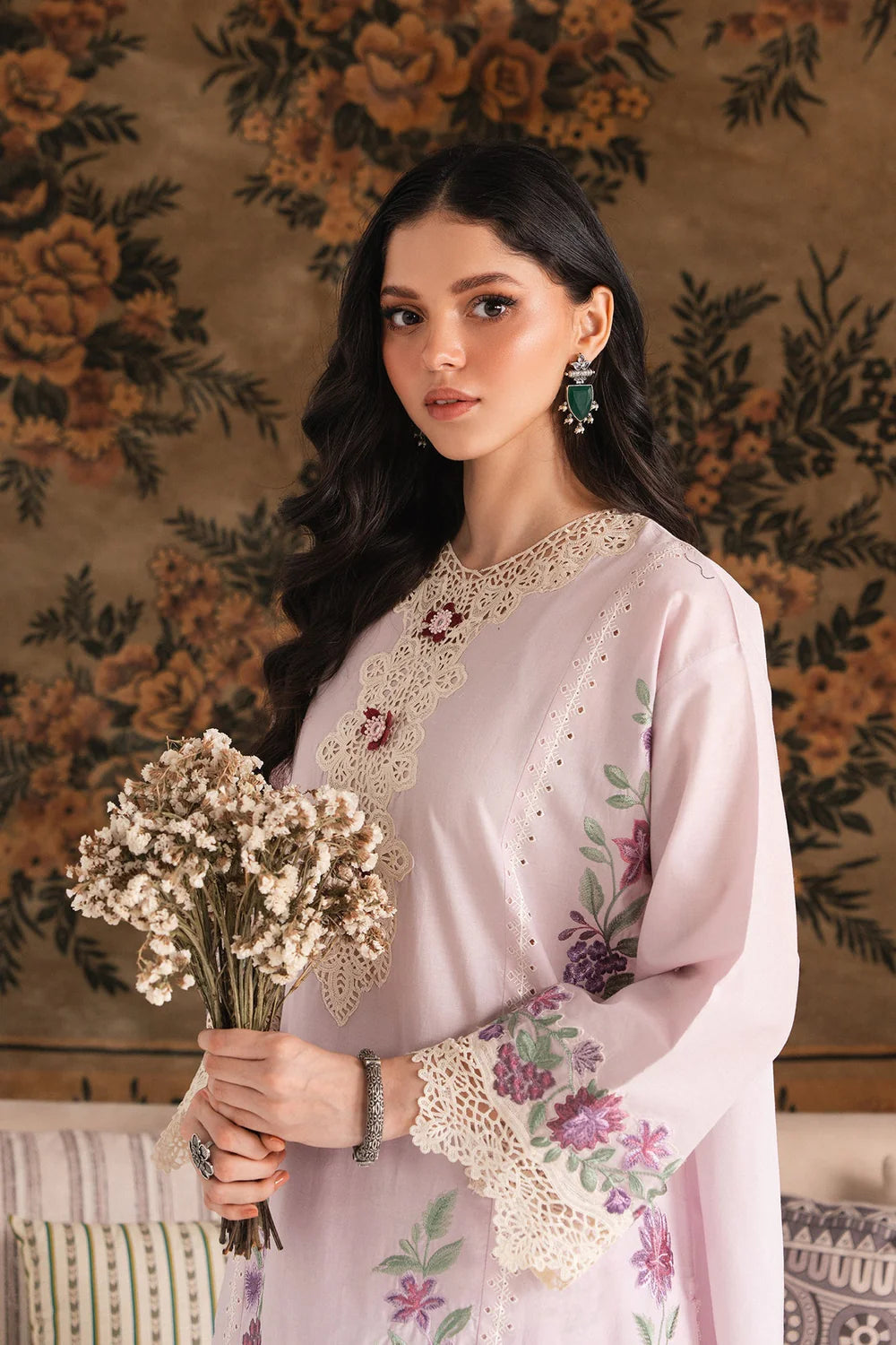 EMBROIDERED SUIT SHIRT – A LINE FIT – ROUND NECK - FULL SLEEVES – SHORT LENGTH
