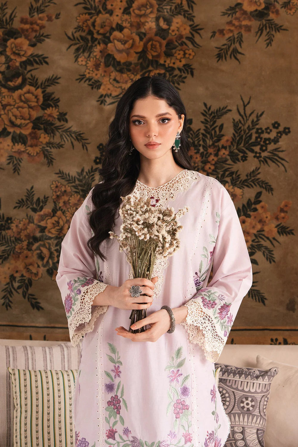 EMBROIDERED SUIT SHIRT – A LINE FIT – ROUND NECK - FULL SLEEVES – SHORT LENGTH