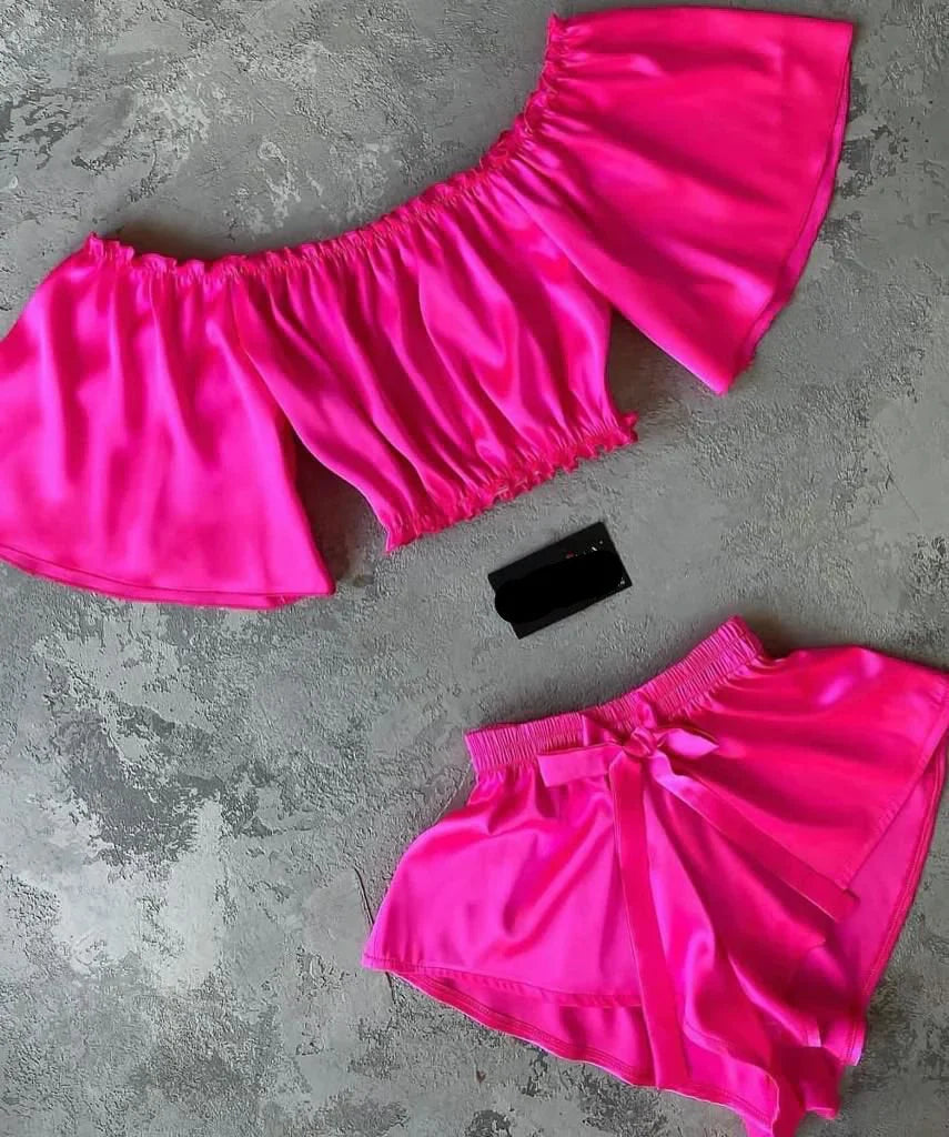 Square Neck Off-Shoulder Blouse With Elastic Shorts