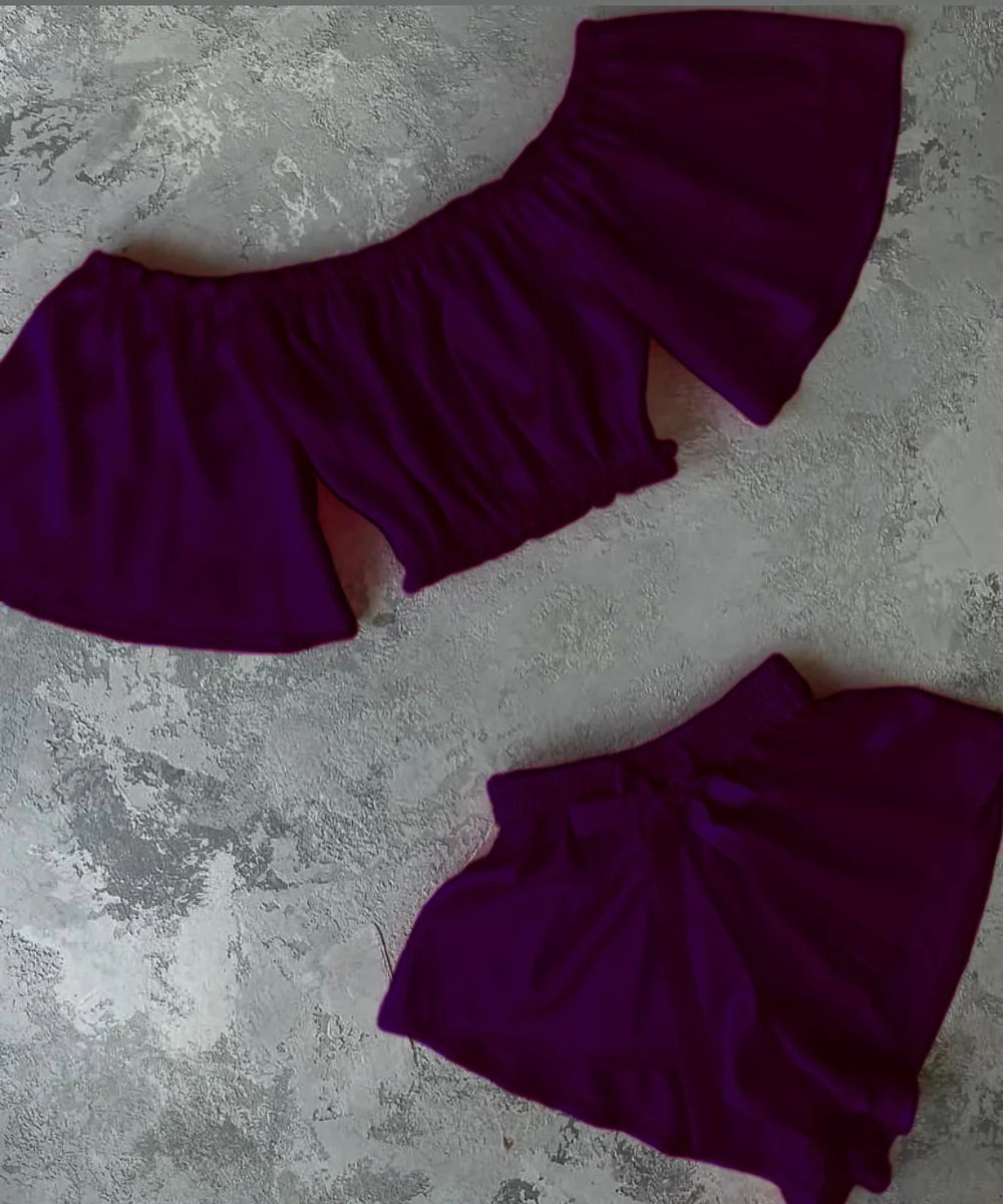Square Neck Off-Shoulder Blouse With Elastic Shorts