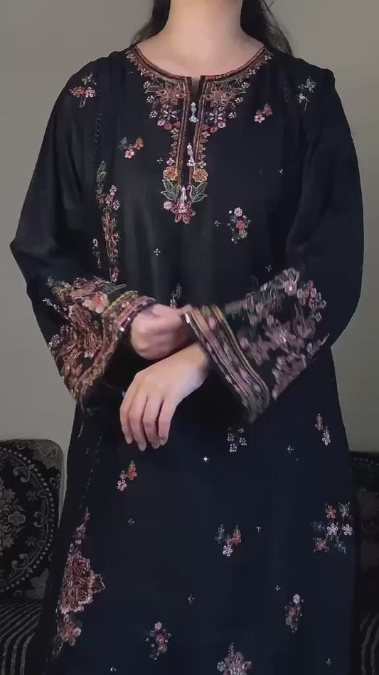 Black Beauty Stitched 3 Pcs Dress