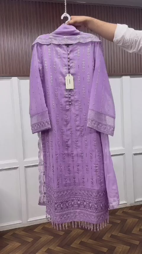 LILAC COLOR EMBROIDERED 3PC SUIT