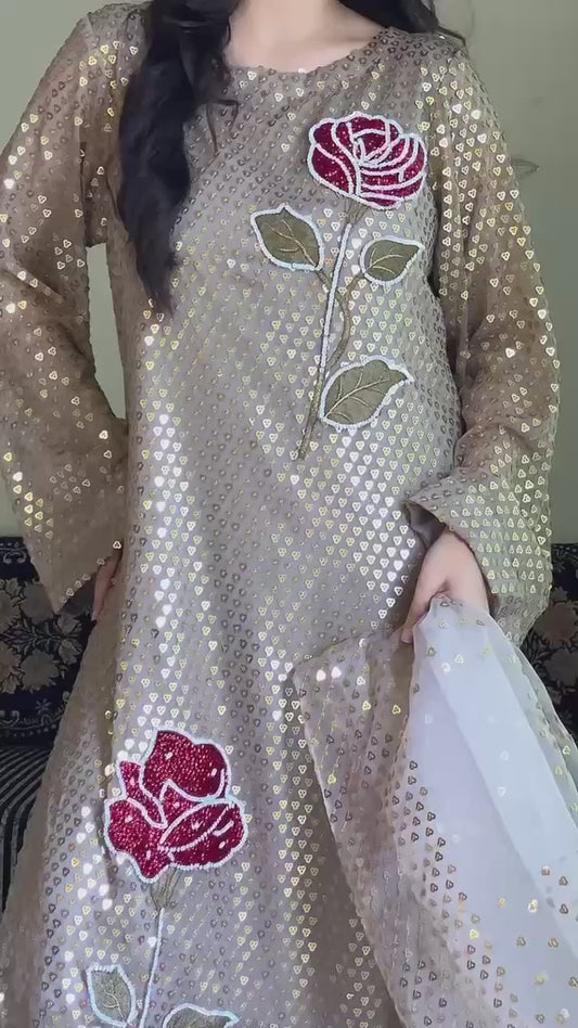 Women Embroidered 3 Pcs Dress