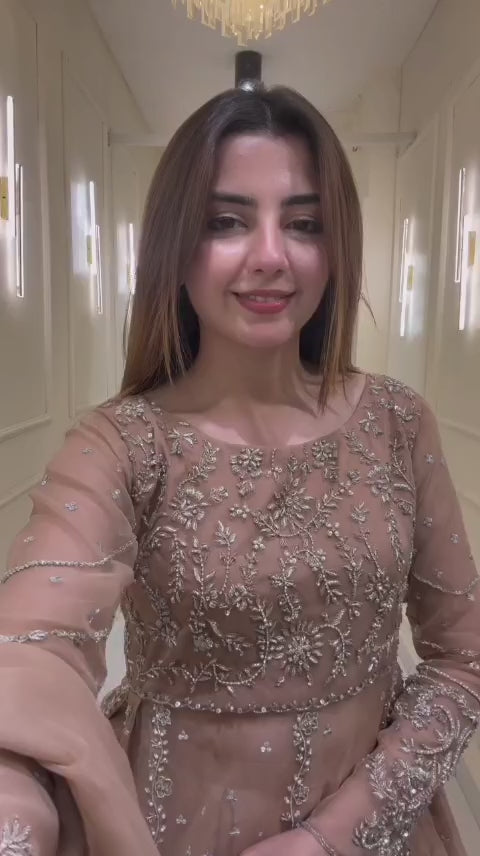 LIGHT BROWN EMBROIDERED FROCK