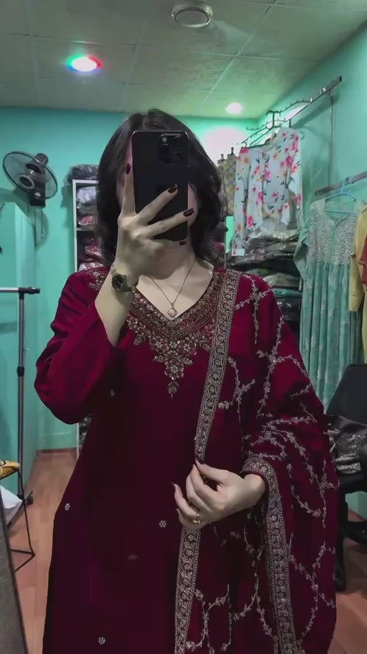 Red Party Wear 3 Pieces