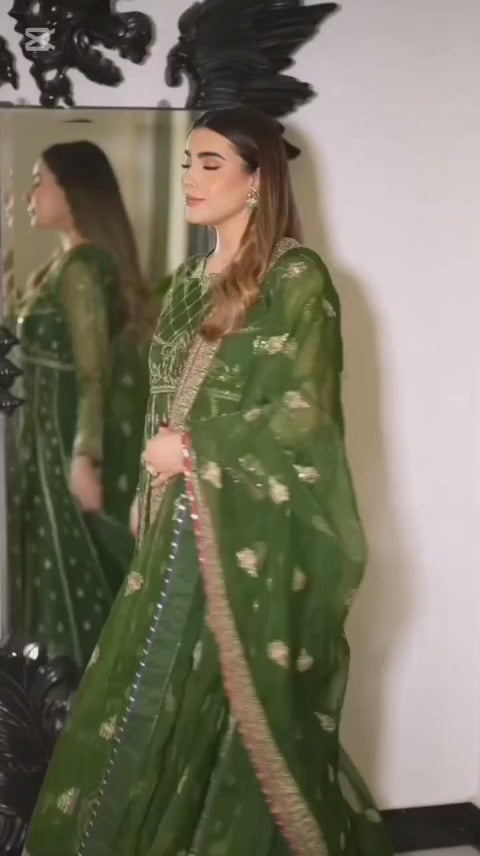 GREEN COLOR EMBROIDERED 3PC SUIT