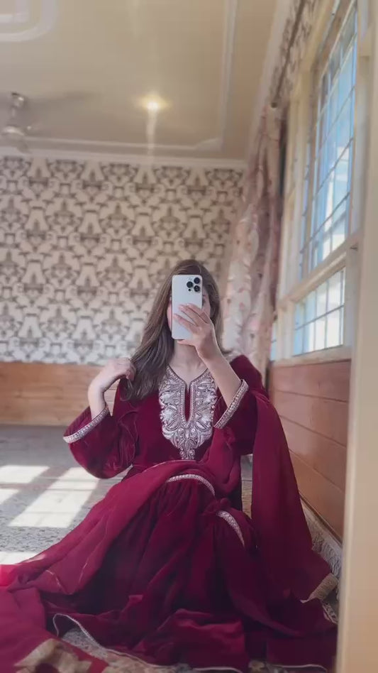 Women Stitched Velvet Embroidered Dress