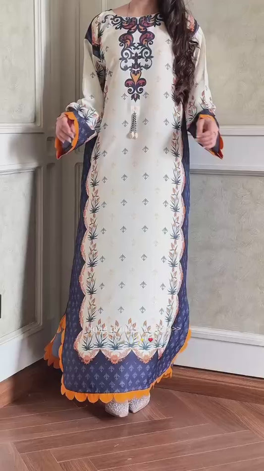 Long Elegant Stitched 3 Pieces