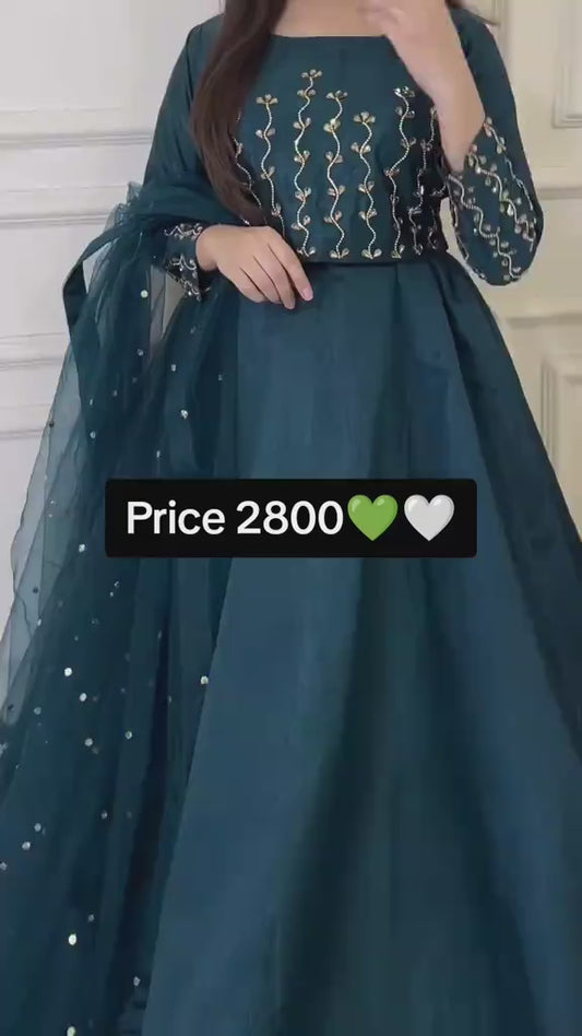 PEACOCK GREEN COLOR EMBROIDERED 3PC SUIT