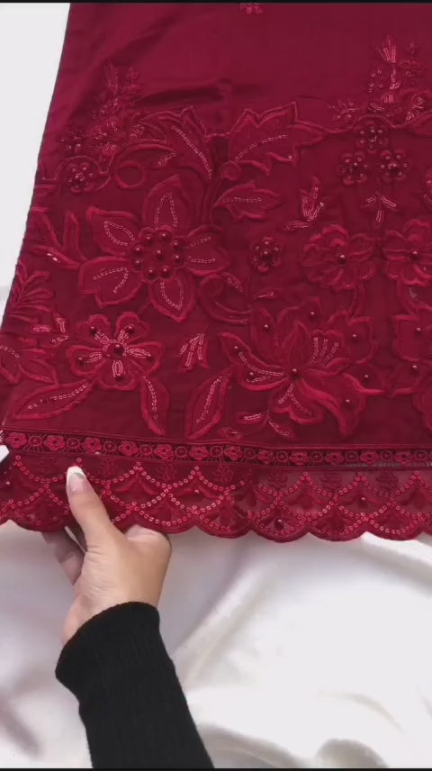 DARK RED EMBROIDERED 3PC SUIT