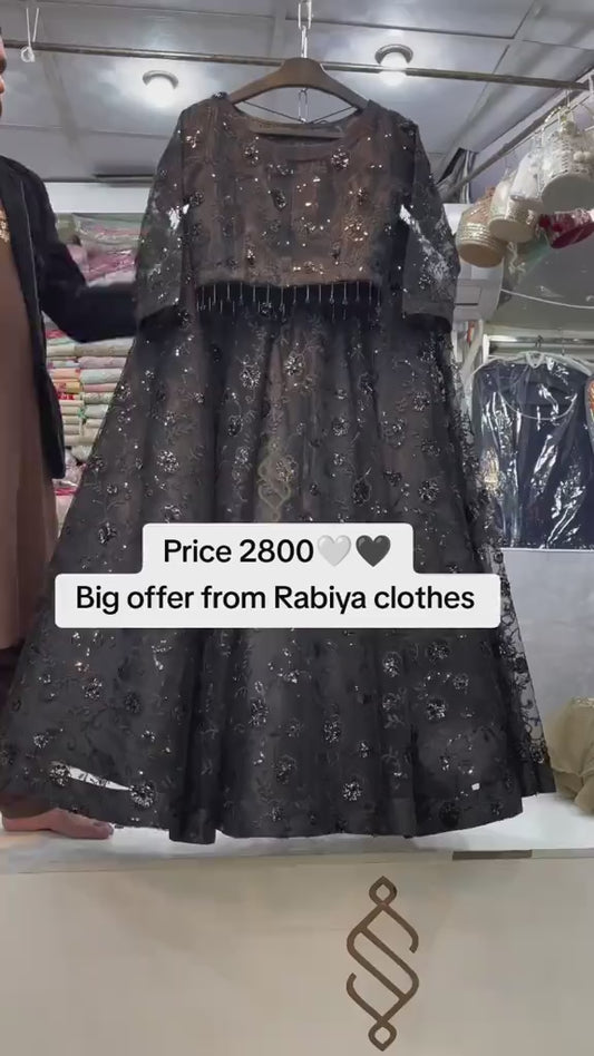 BLACK HEAVY EMBROIDERED HANDWORK 3PC SUIT