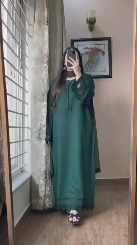 FOREST GREEN EMBROIDERED 3PC SUIT