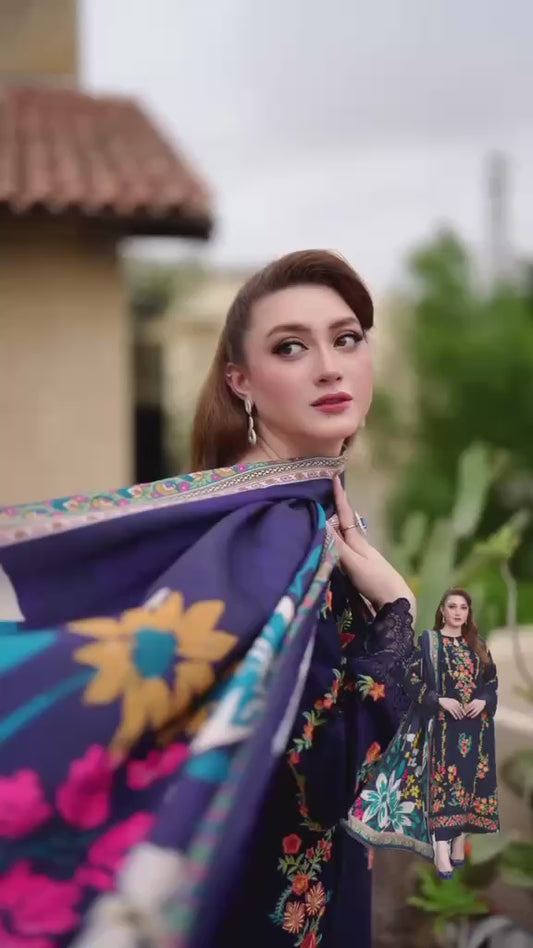 Elegant Blue Stitched 3 Pieces