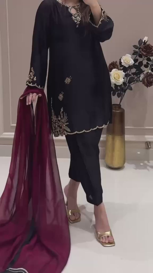 Velvet Stitched Embroidered Dress