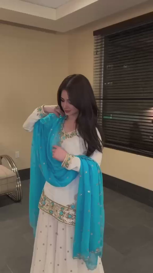 White Embroidered Stitched Dress